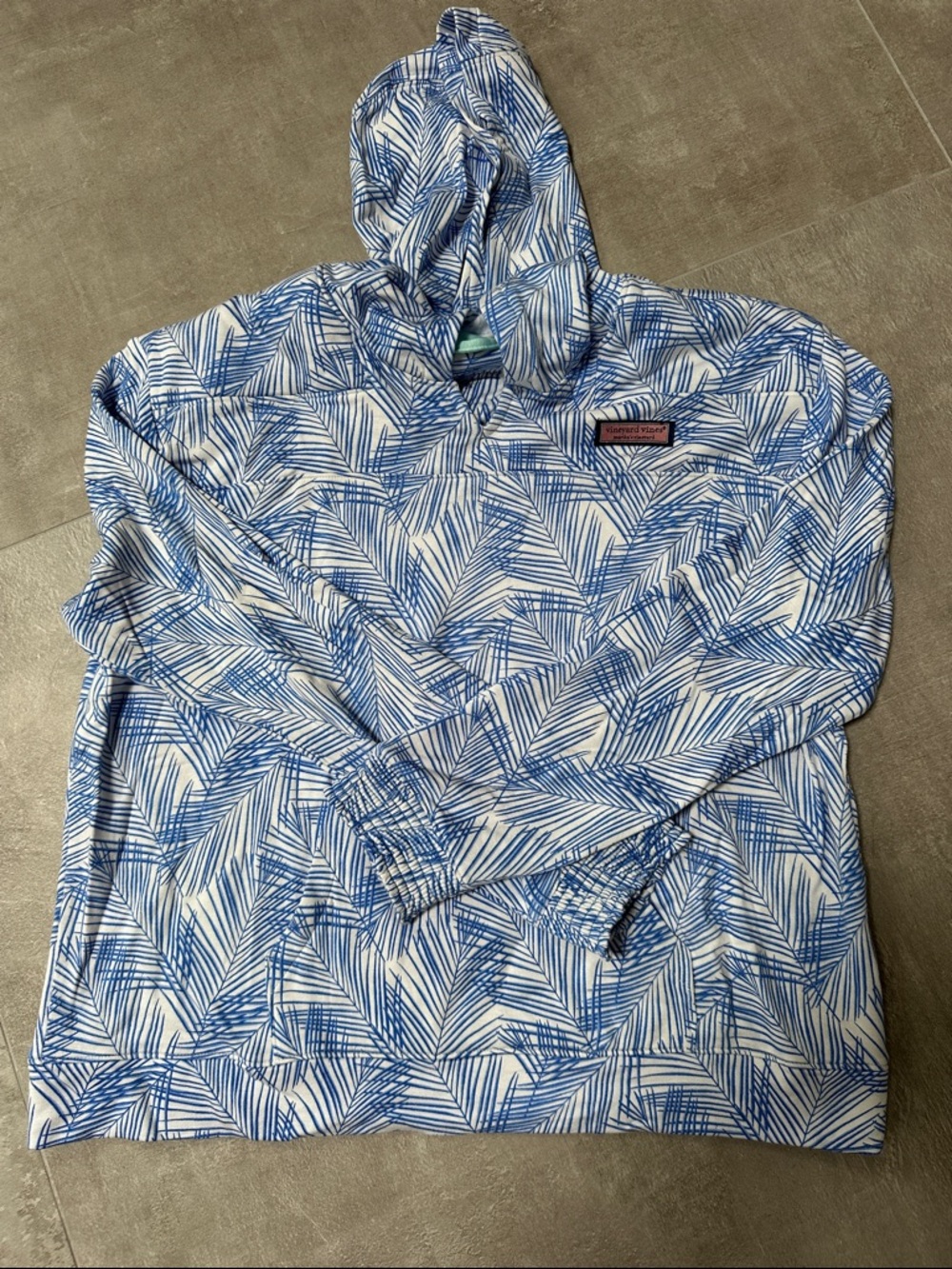 Vineyard Vines Blue & White Leaf-Print Hooded Sweatshirt